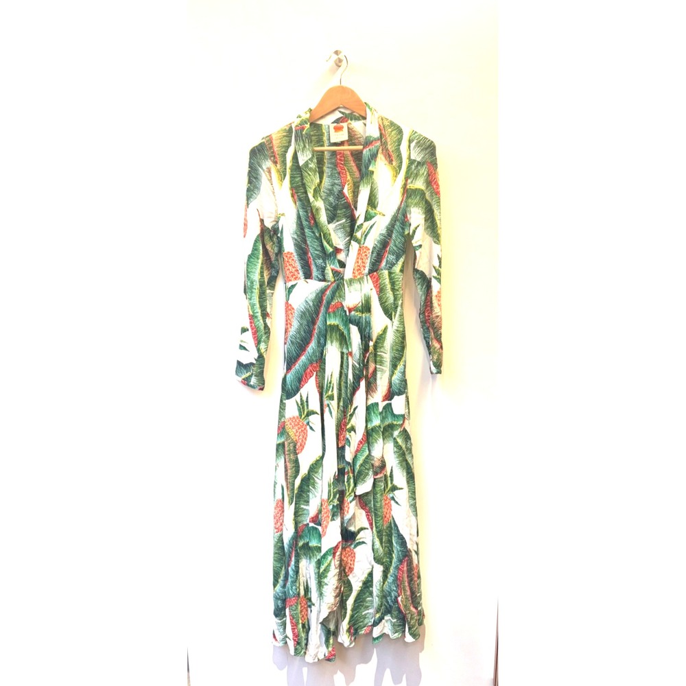 Farm Rio Long Sleeve Rare Maxi Dress Sz XS Boho Tropical $220 MSRP